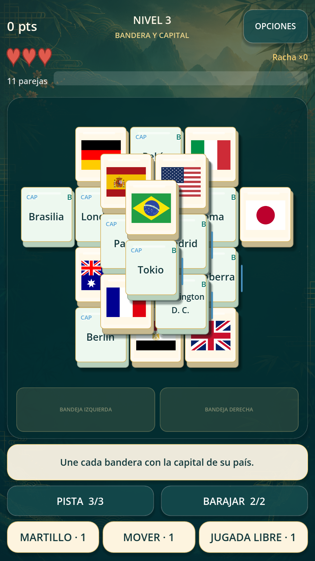 Partida para asociar banderas y capitales
